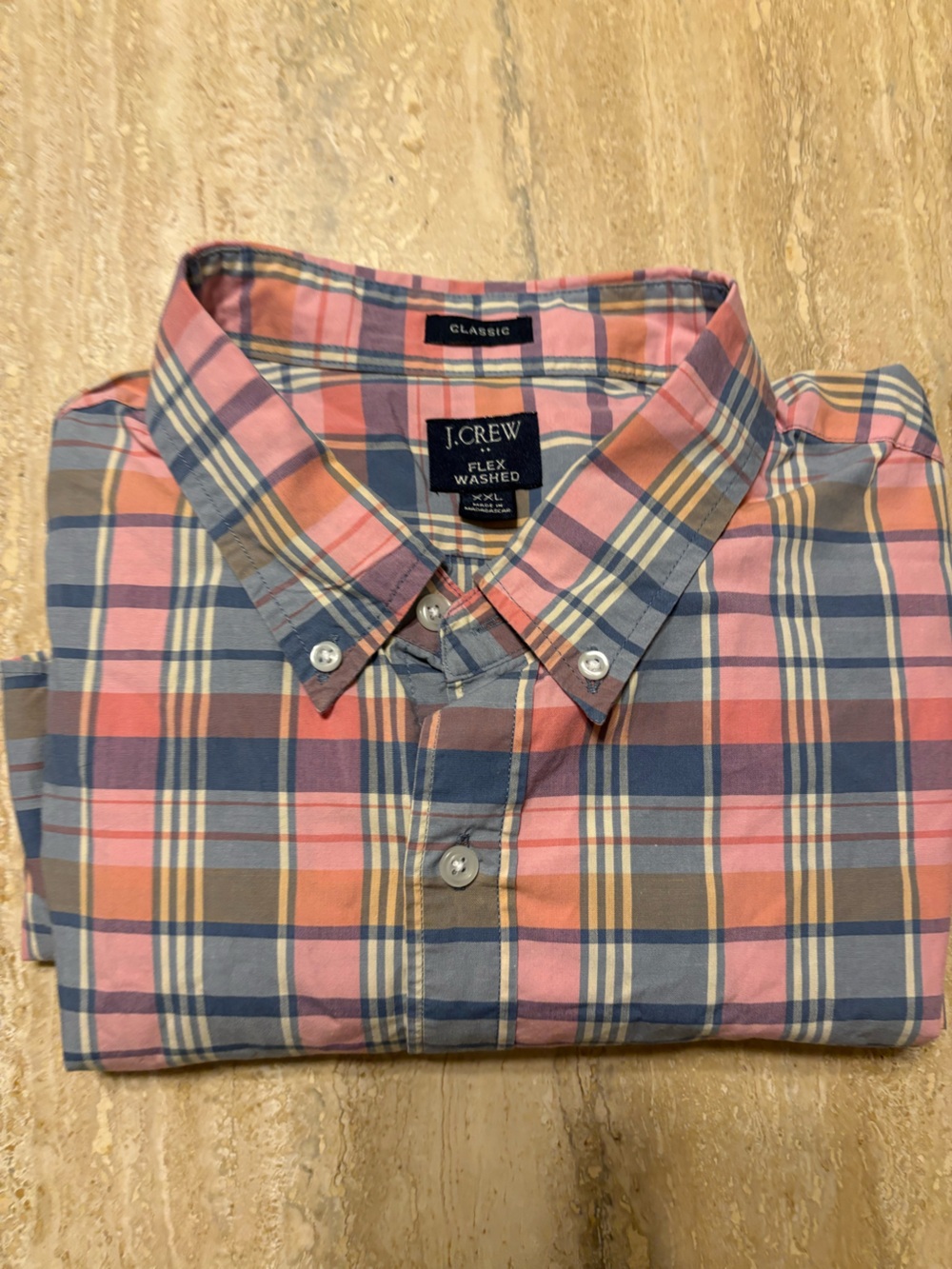 J.Crew Mens XXL Shirt Flex Washed Classic Fit Plaid Button Down Long Sleeve Pink